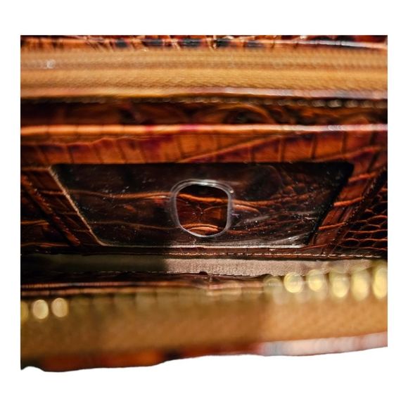 BRAHMIN Suri Brown Leather Pecan Croc Embossed Leather Zip Around Wallet Large - Picture 5 of 6